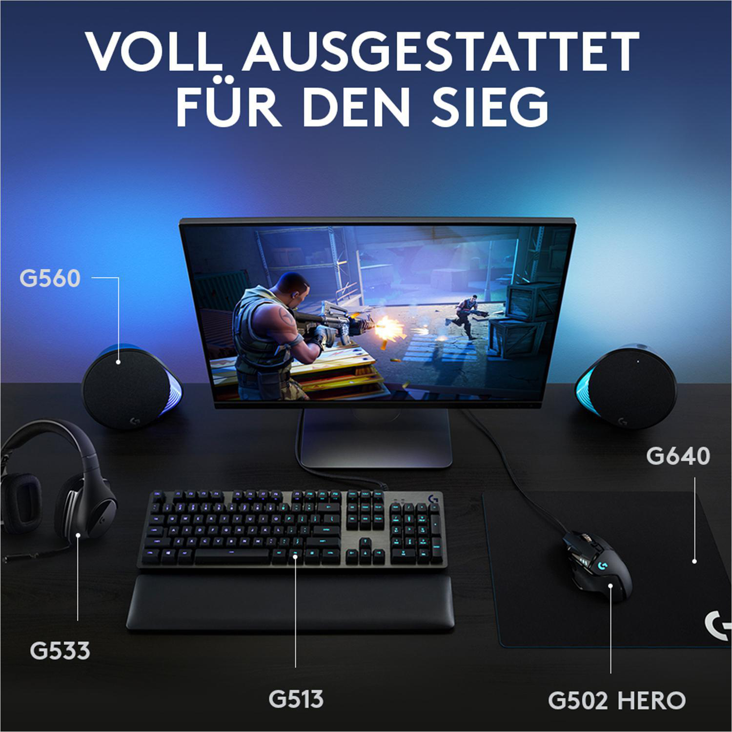 LOGITECH G513 Carbon RGB, GX Blue (Clicky), Gaming Tastatur, Mechanisch, kabelgebunden, Schwarz