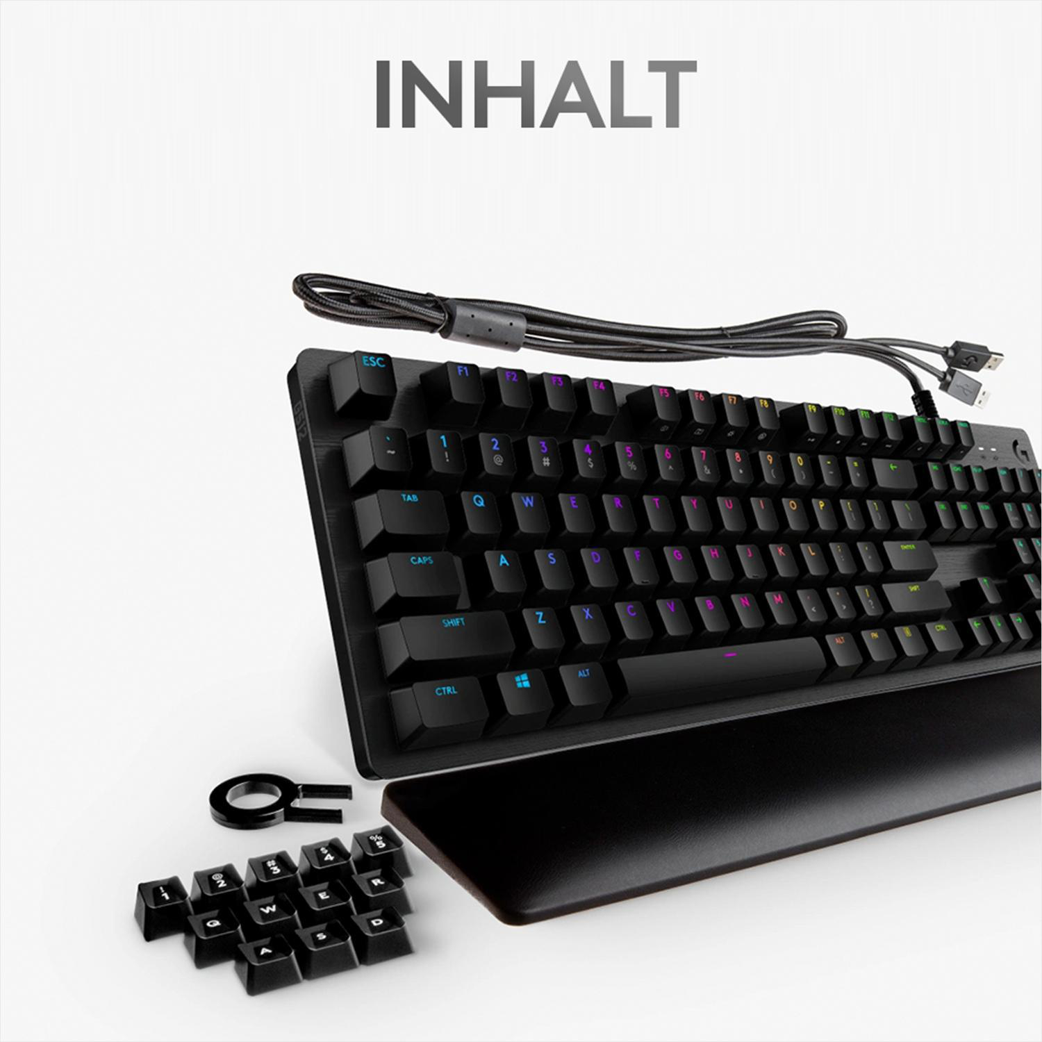 LOGITECH G513 Carbon RGB, GX Blue (Clicky), Gaming Tastatur, Mechanisch, kabelgebunden, Schwarz