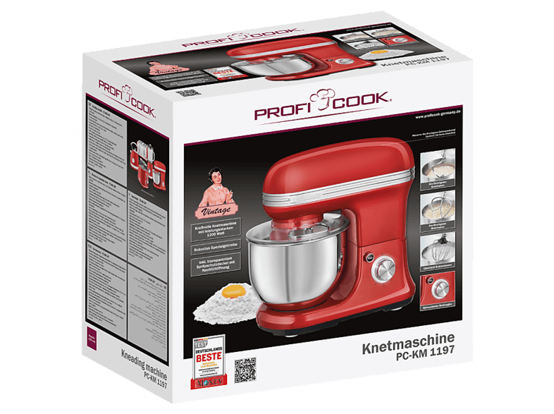 Profi Cook PC-KM 1197 Küchenmaschine Rot (Rührschüsselkapazität: 5 l, 1200 Watt) — Foto 5 von 5