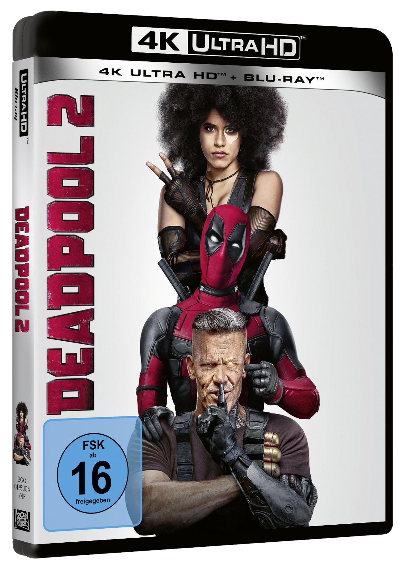 DVD-Hülle von Deadpool 2 mit mehreren Schauspielern auf dem Cover, freigegeben ab 16 Jahren.