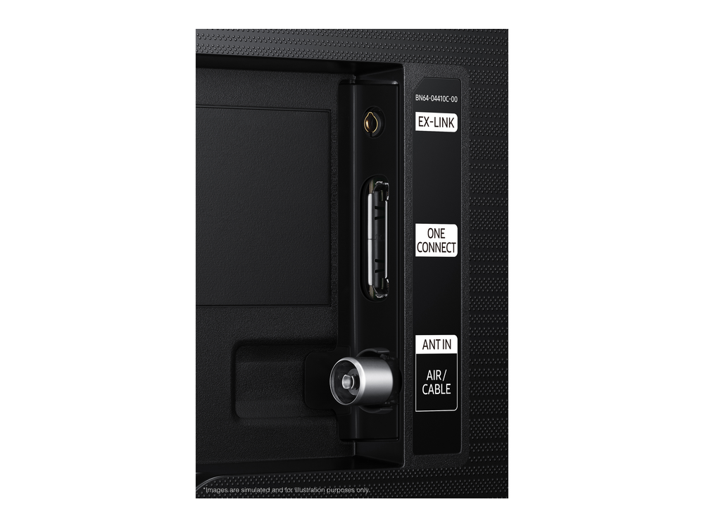 La parte trasera de un televisor negro, que muestra puertos como EX-LINK, ONE CONNECT y ANT IN.