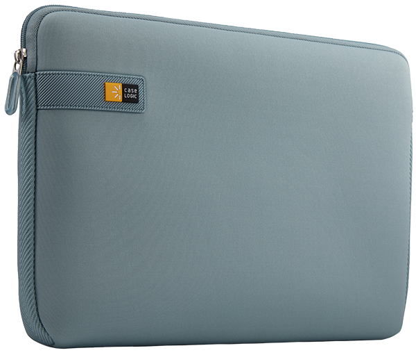 A teal laptop sleeve with a zipper and a Case Logic logo is on a white background.