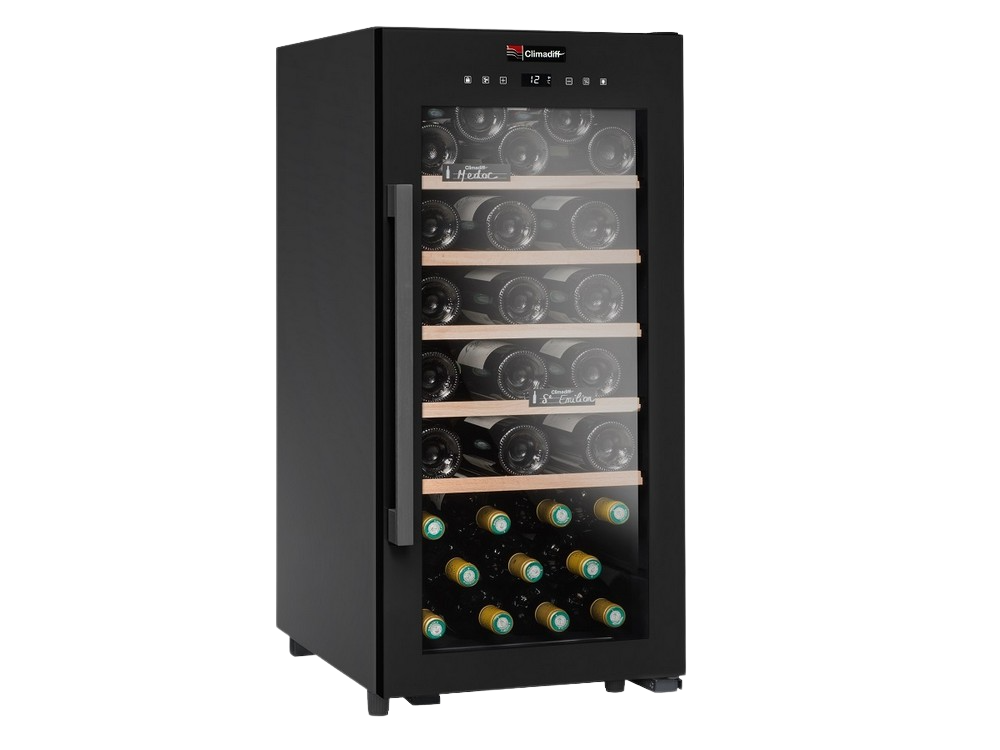 Vinoteca - Climadiff CS41B1, 41 botellas, Antivibración, 5 estantes, LED, 85.50 cm, Negro