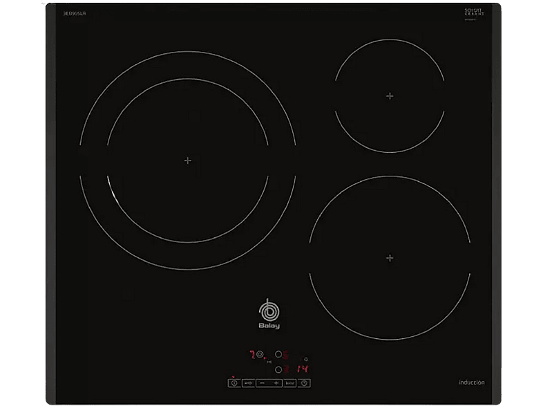 Placa inducción  Balay 3EB965LR, 3 zonas, 28 cm, Negro