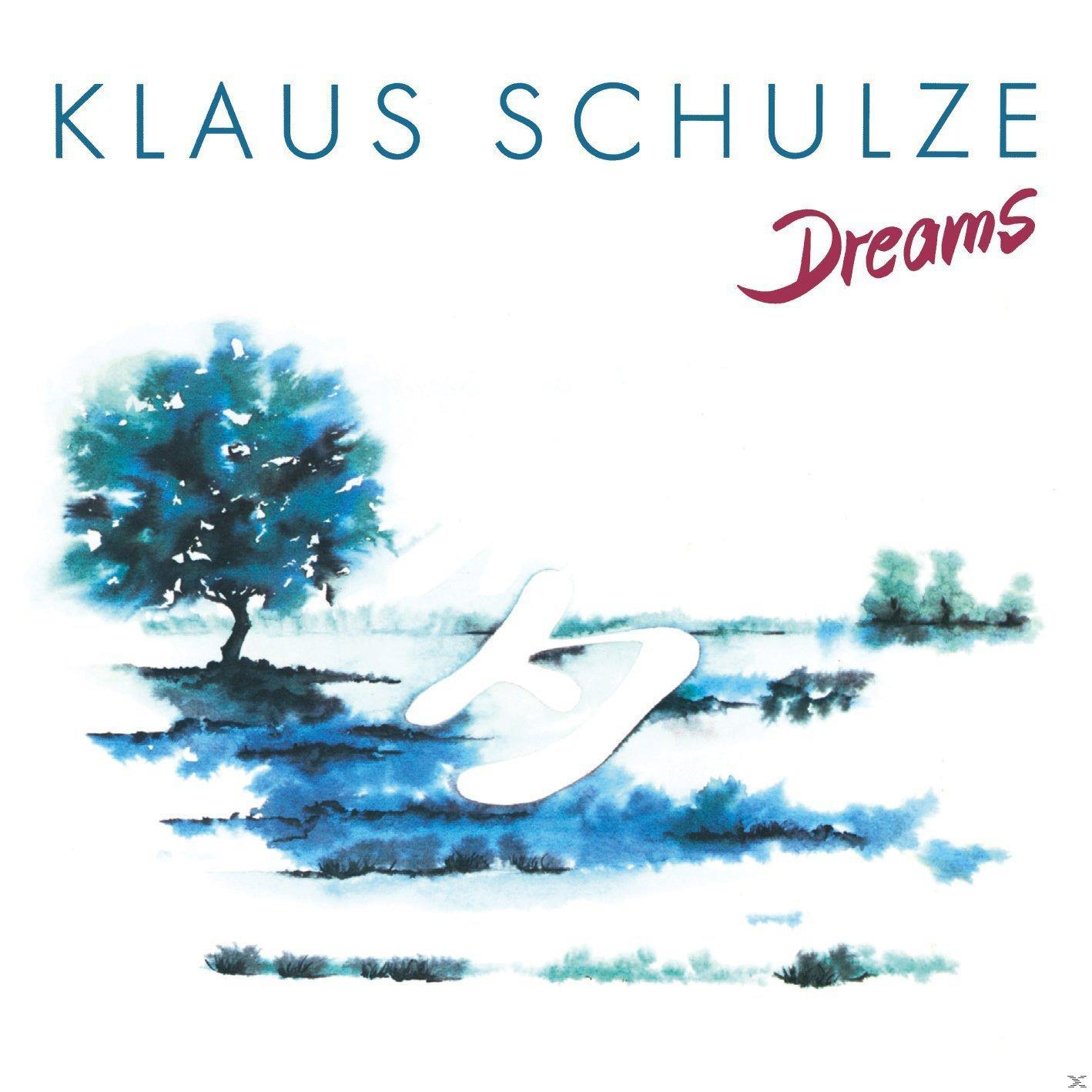 Ein Albumcover mit Landschaftsmalerei. Es hat einen Baum, Wasser und eine weiße Form mit dem Titel 'Dreams'.