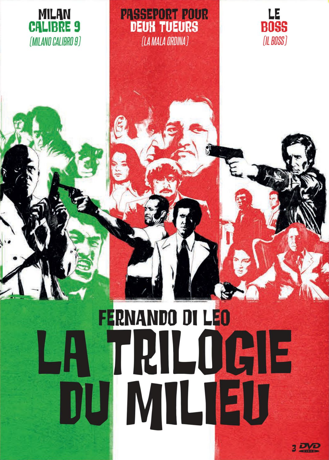Affiche de film avec diverses scènes et les couleurs du drapeau italien. Texte en italien.