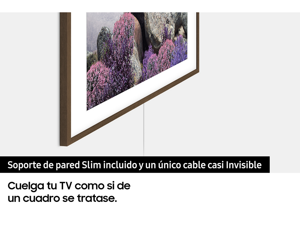 Una imagen enmarcada en una pared blanca. La imagen es de un paisaje abstracto y colorido.