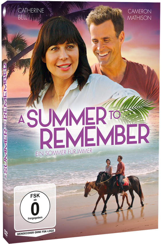Filmcover: Catherine Bell, Cameron Mathison am Strand. Titel: A Summer to Remember, und deutscher Text.
