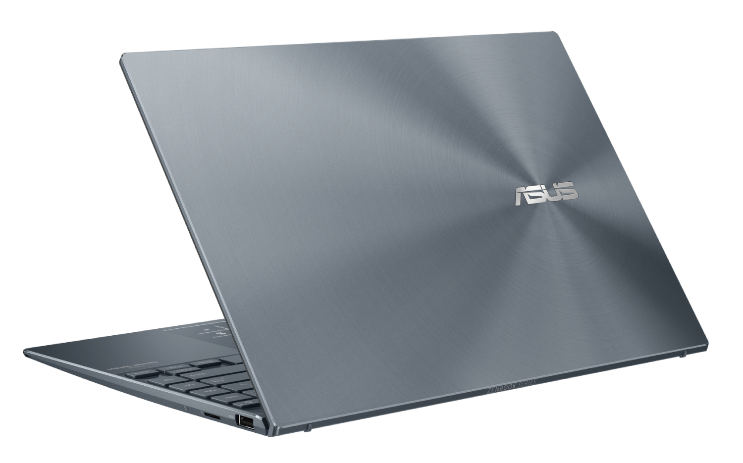 Un portátil gris con la parte trasera abierta. El logotipo de Asus es visible.
