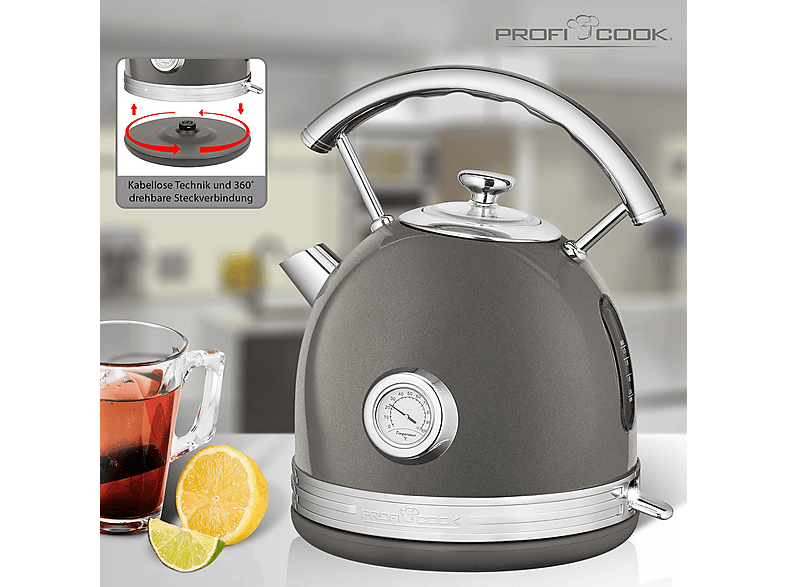 Profi Cook Wasserkocher 1.7l Vintage PC-WKS 1192 anthrazit, Anthrazit — Foto 2 von 5