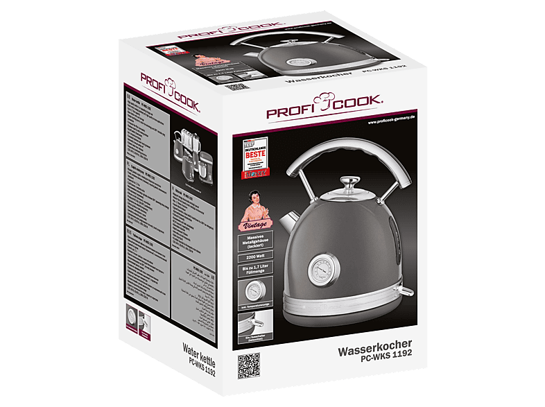 Profi Cook Wasserkocher 1.7l Vintage PC-WKS 1192 anthrazit, Anthrazit — Foto 5 von 5