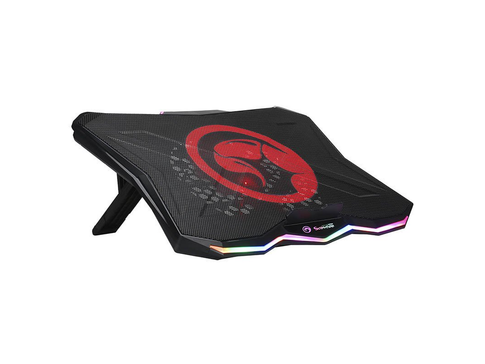Soporte de refigeración - Scorpion Marvo FN-40, Para portátiles de hasta 17", LED, USB, 63 CFM, Gaming, Negro
