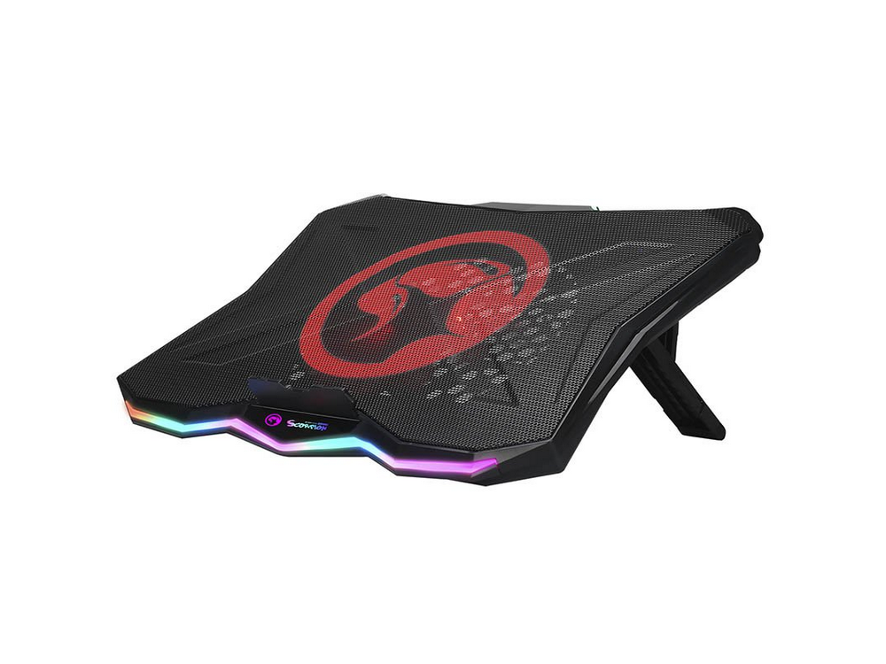 Soporte de refigeración - Scorpion Marvo FN-40, Para portátiles de hasta 17", LED, USB, 63 CFM, Gaming, Negro