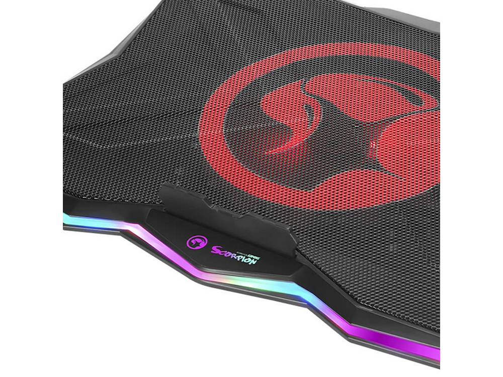 Soporte de refigeración - Scorpion Marvo FN-40, Para portátiles de hasta 17", LED, USB, 63 CFM, Gaming, Negro