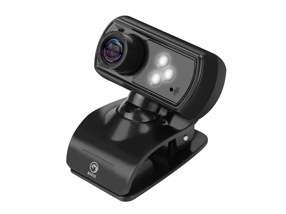 Webcam - Marvo MPC01, Full HD, 5 MP, Con Micrófono, USB, 1.5 m, Sensor CMOS, Giratorio 360°, Negro