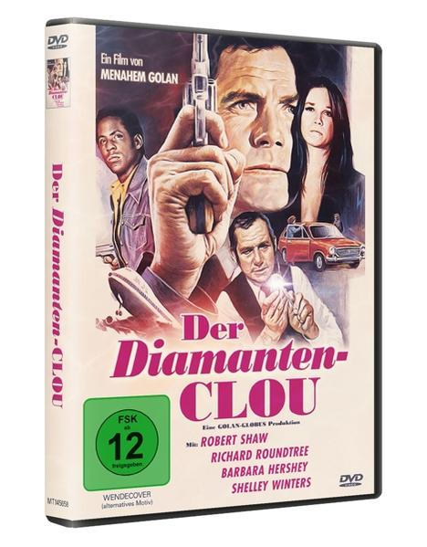 DVD-Cover: Männer mit Waffen, eine Frau und ein Auto. Titel: Der Diamanten-CLOU.