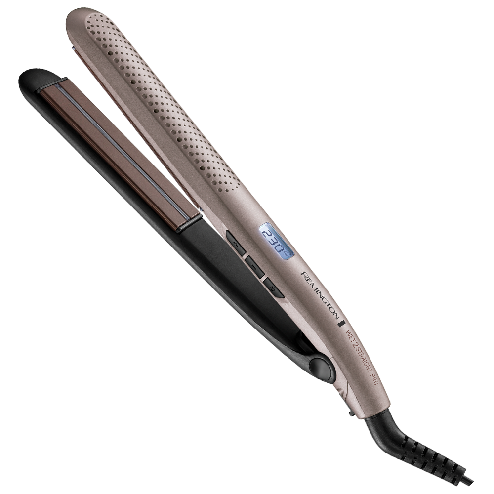 Remington Wet 2 Straight Pro Haarglätter, abgewinkelt, mit schwarzem Griff.