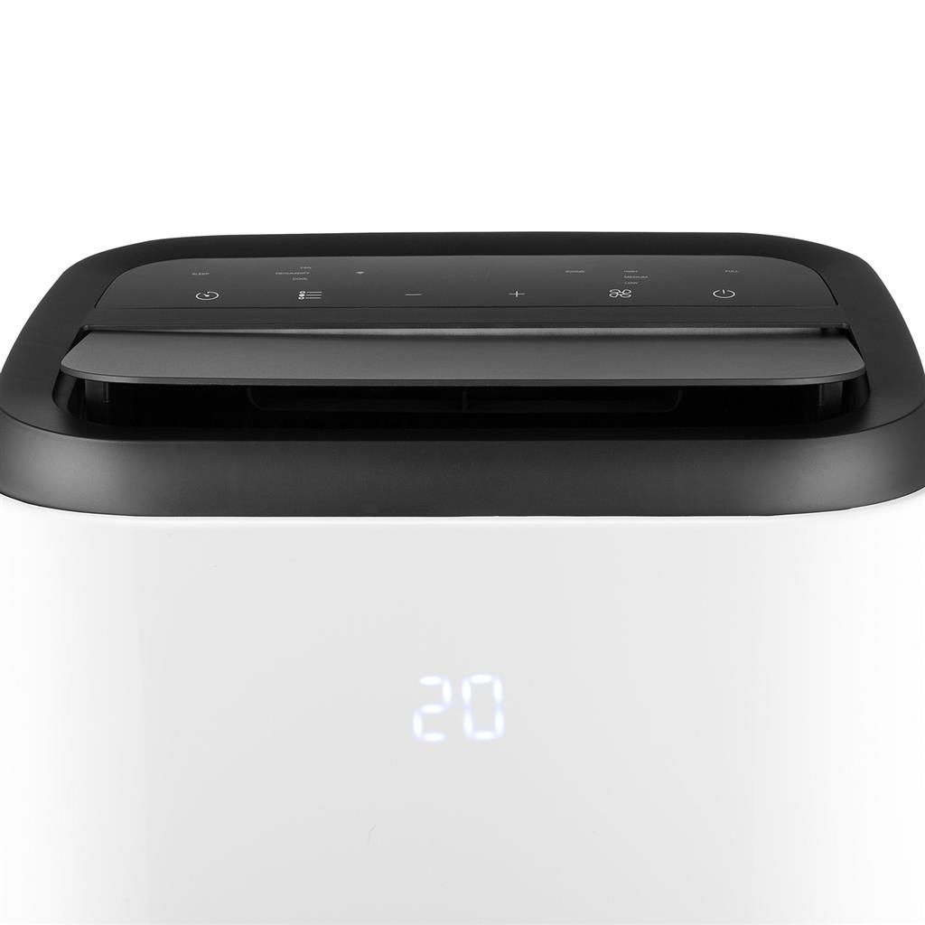 Zwart-wit apparaat met een digitaal display met het nummer 20.