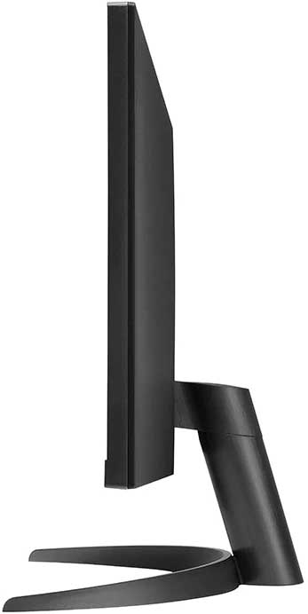 Un moniteur d'ordinateur noir, vue latérale, sur fond blanc.