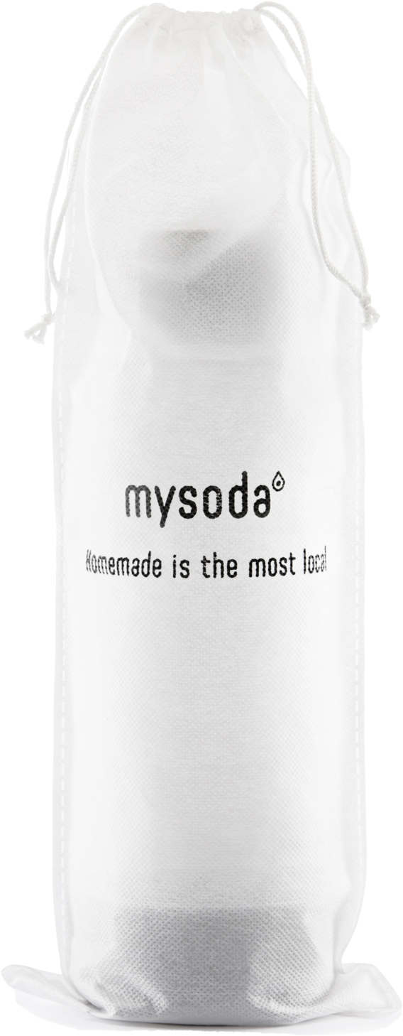 A white bag with the 'mysoda' logo and the text 'Homemade is the most local'.