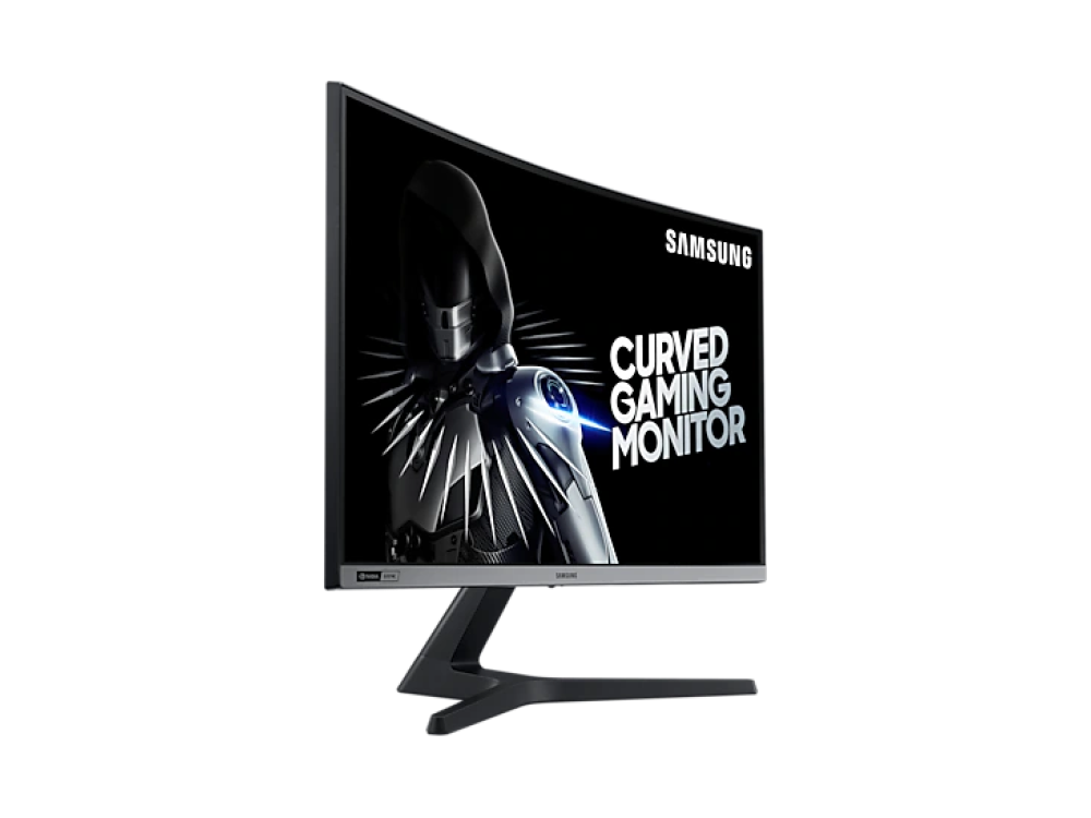Monitor curvo para juegos con marco y soporte negros.