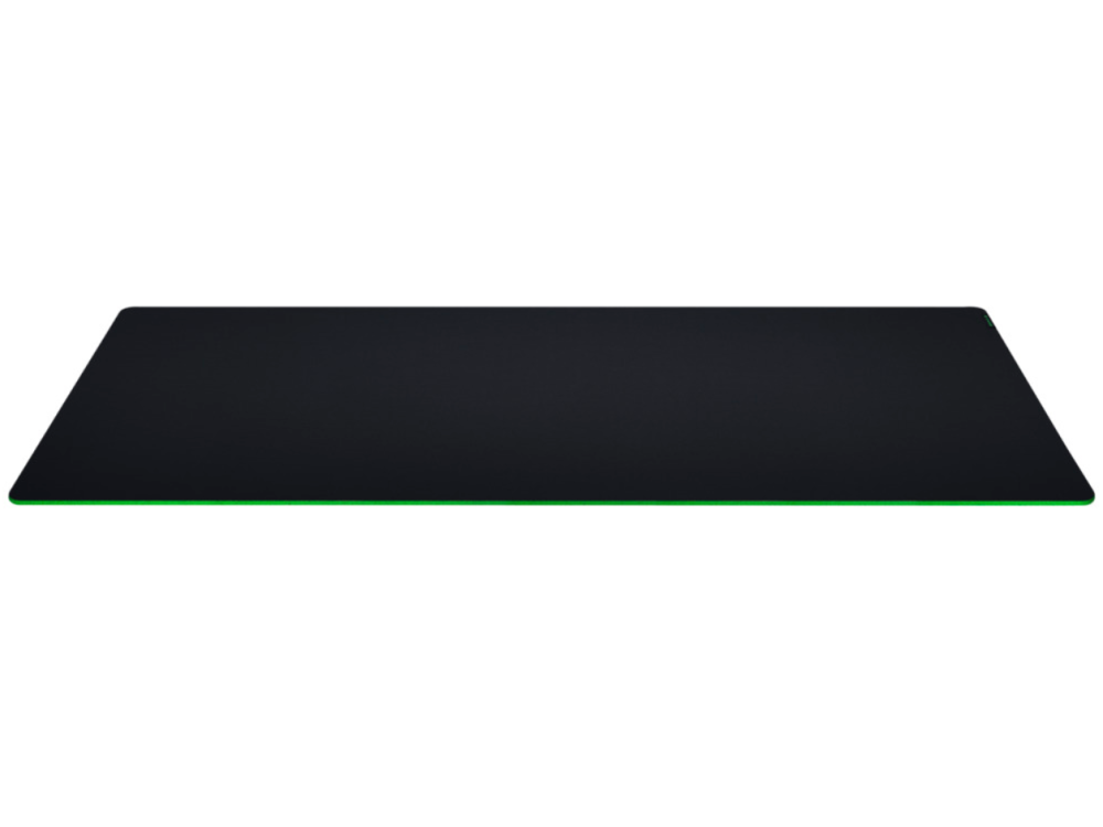Alfombrilla de ratón para juegos Razer negra con un borde iluminado en verde.