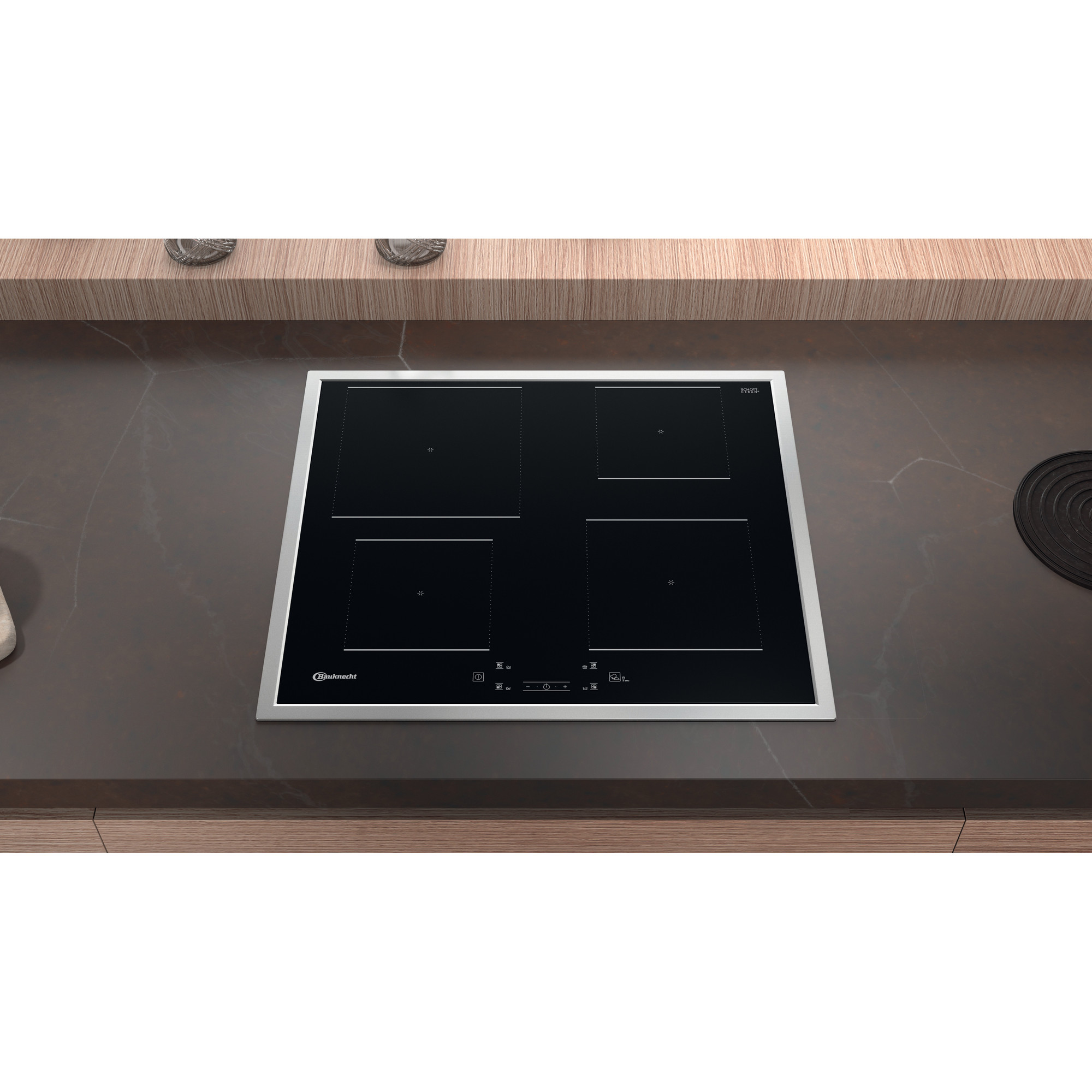 Eine schwarze Soundbar mit silbernem Meridian-Logo auf schwarzer Oberfläche.