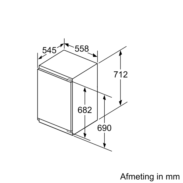 Afmetingen in mm van een koelkast.