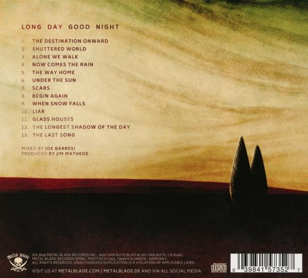 Albumcover mit Titelliste. Der Hintergrund ist ein Sonnenuntergang mit zwei Bäumen.