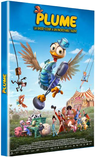 Filmposter: 'Plume'. Een vogel in een circusomgeving, met tekst en cartoonfiguren.