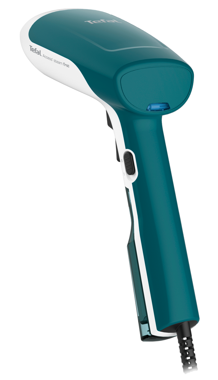 Türkiz és fehér Tefal Access' gőzölő. Kézi ruhagőzölő.