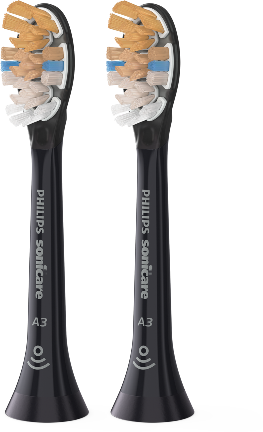 Twee zwarte Philips Sonicare tandenborstelkoppen.