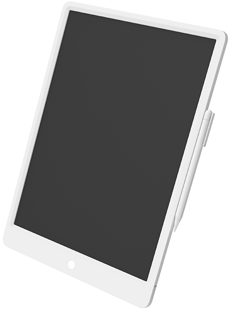 Egy fehér tablet fekete képernyővel és fehér ceruzával. A tablet enyhén meg van döntve.