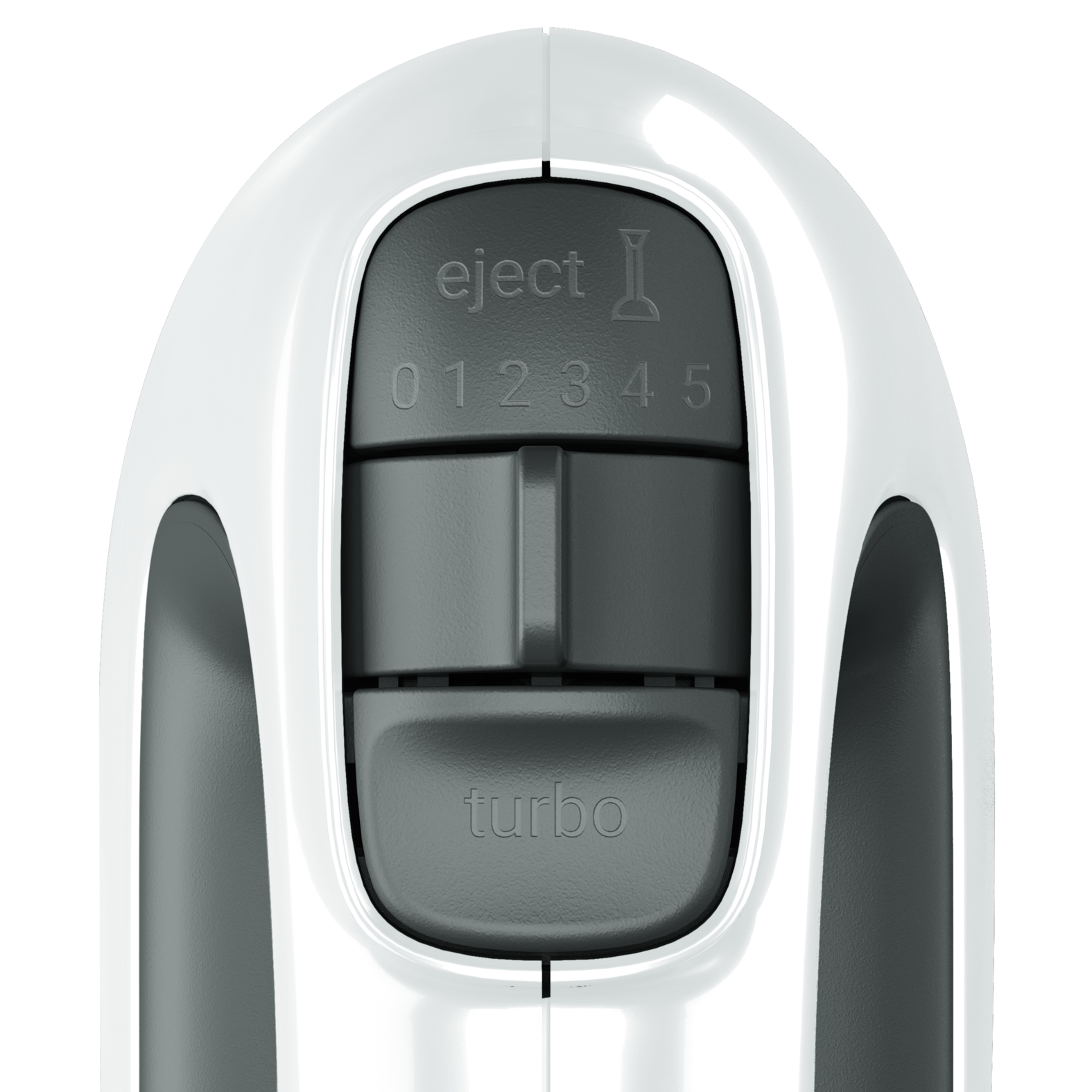 Kézi mixer sebességszabályozójának közeli képe számokkal és turbó opcióval.