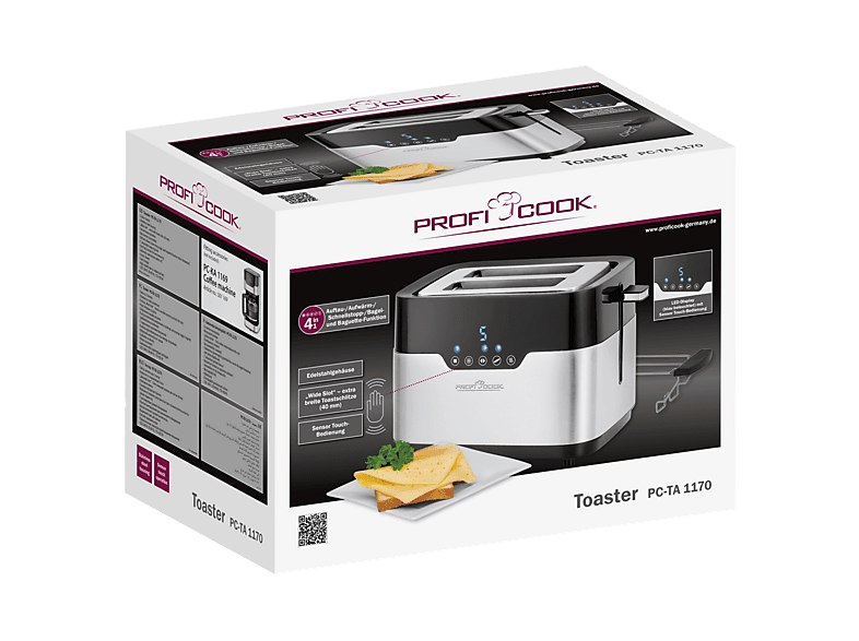 Profi Cook 2-Schlitztoaster mit Brötchen Aufsatz und Sensor-Touch Bedienung PC-TA1170 Toaster (920 Watt, Schlitze: 2) — Foto 4 von 5