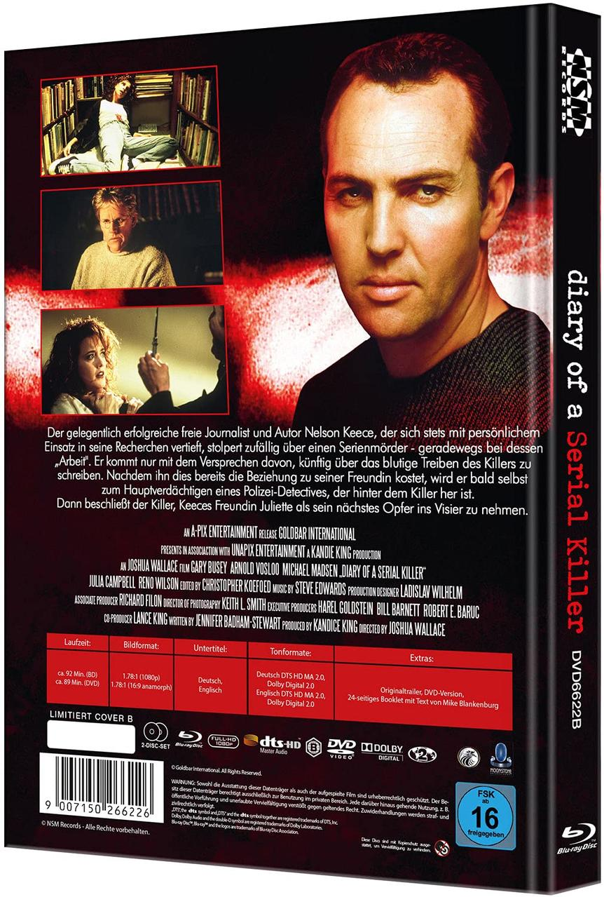 DVD-Cover für "Diary of a Serial Killer" mit Schauspielergesicht und Werbetext.