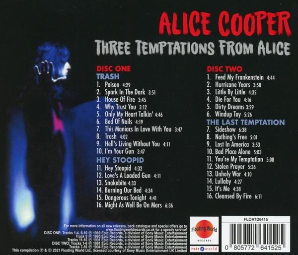 Rückseite einer CD-Hülle mit Albumtitel und Trackliste. Der Künstler ist Alice Cooper.