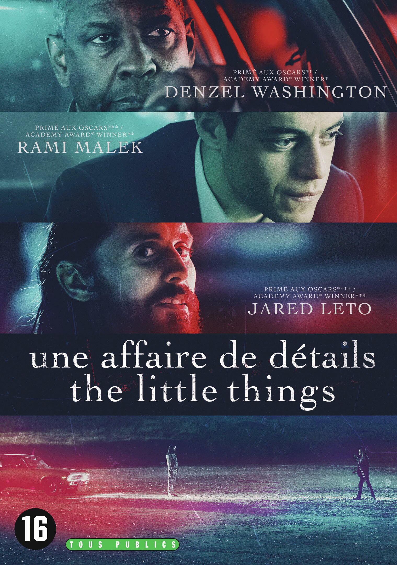 Affiche de film avec Denzel Washington, Rami Malek et Jared Leto. Titre : The Little Things.