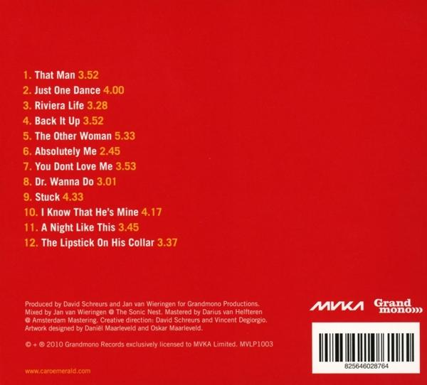 CD-Cover mit Trackliste auf rotem Hintergrund, weißem Text und schwarzem Barcode unten.