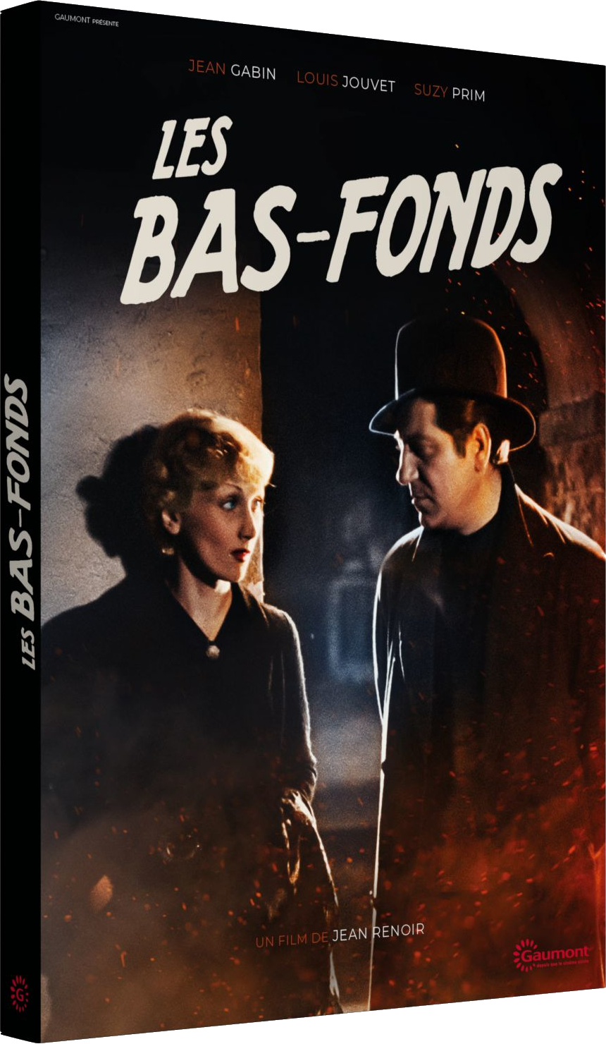 Jaquette DVD pour Les Bas-Fonds. Avec deux personnes dans un cadre sombre. Logo Gaumont.