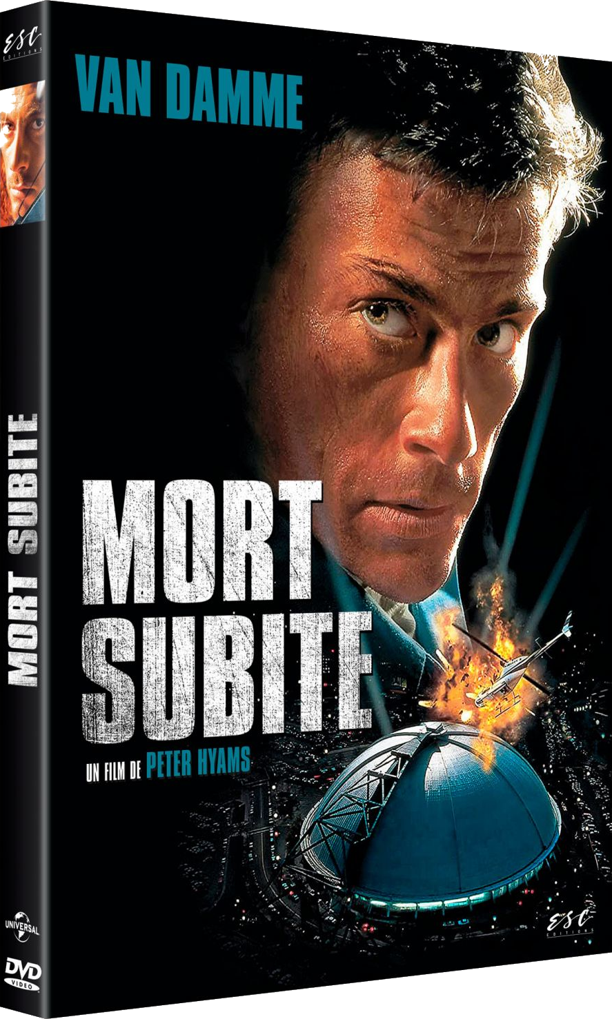 Pochette de DVD du film 'Mort Subite' avec Jean-Claude Van Damme. Fond sombre.