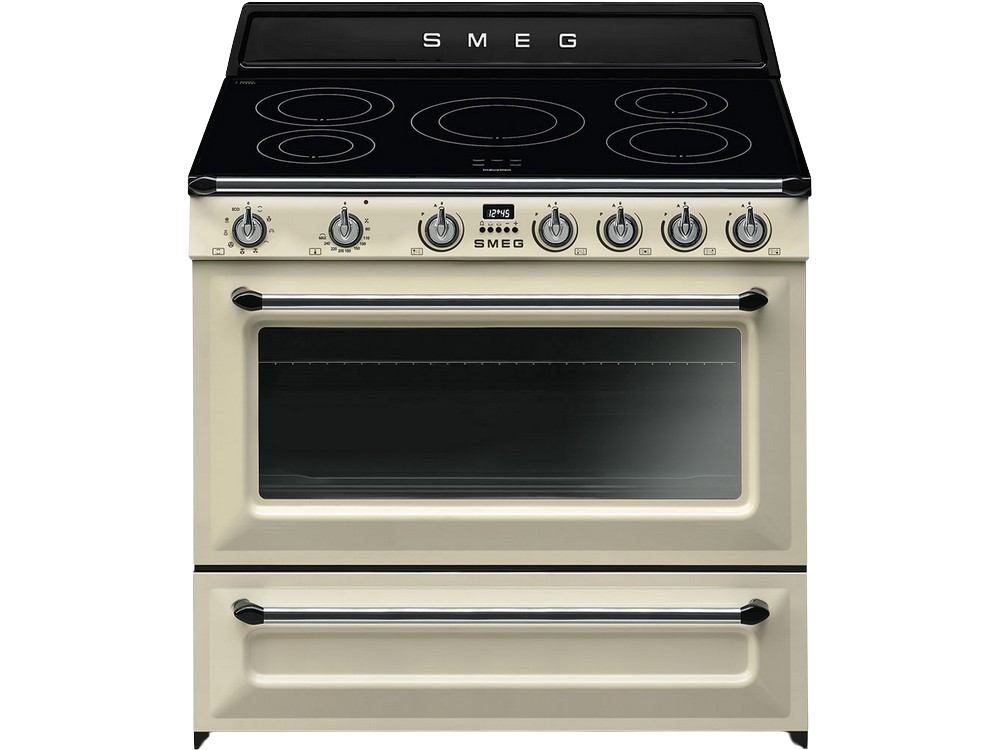 Cocina - Smeg TR90IP9, 5 zonas, Termoventilado, 115 l, Limpieza por vapor, 90 cm, Crema