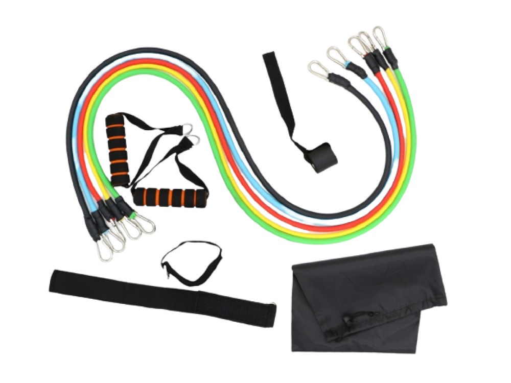 Set gomas para ejercicio - NK TUBESET, Resistencias de hasta 45 kg, Multicolor