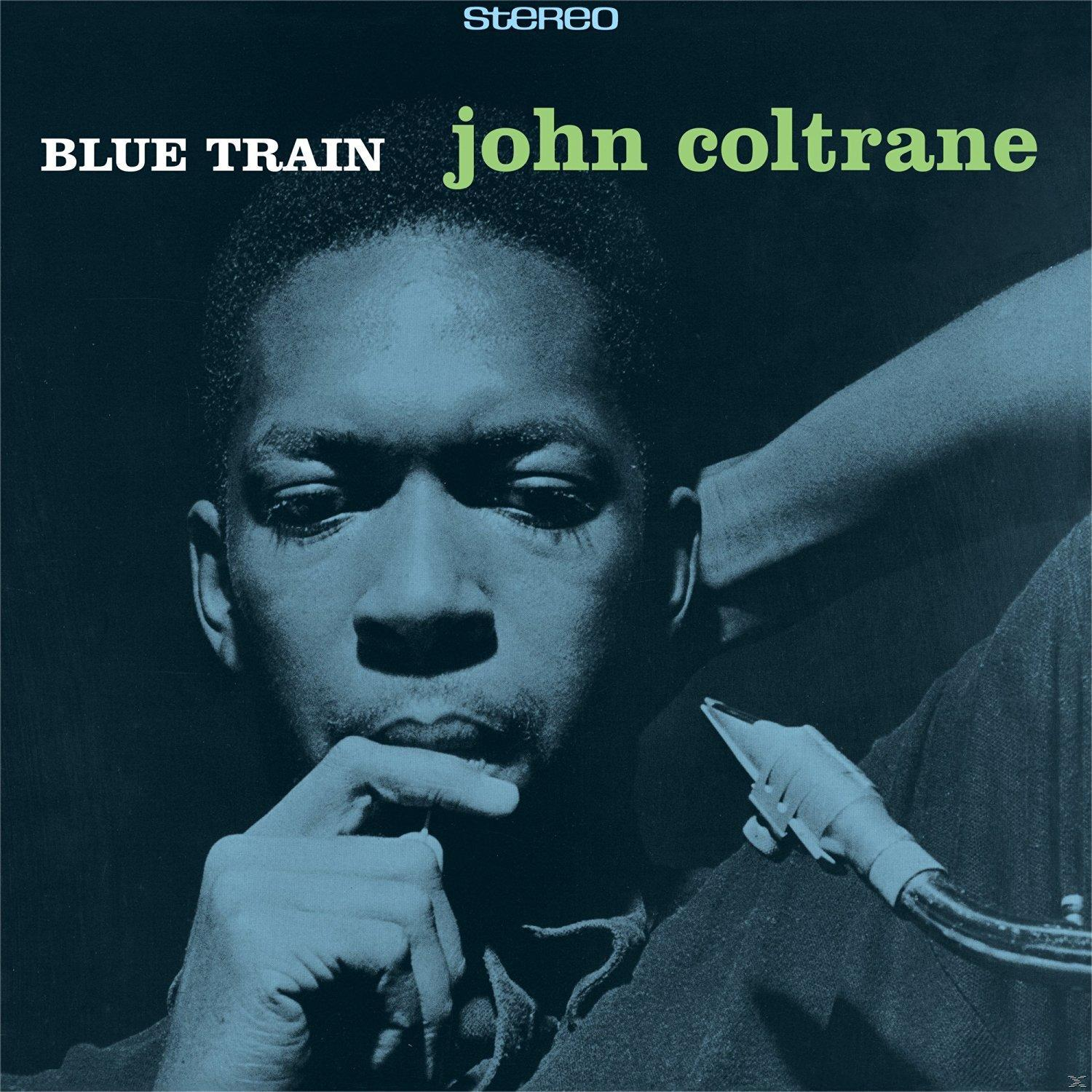 Album borítója: John Coltrane fekete-fehérben, szaxofonozik. Cím: 'Blue Train' zöld színben.