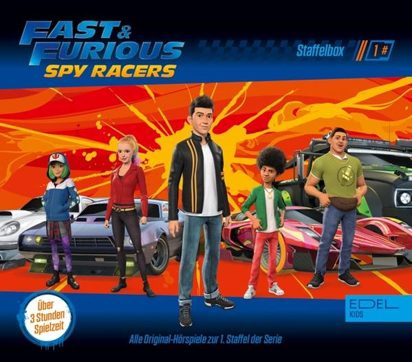 Ein Cartoon-Bild von fünf Charakteren aus Fast & Furious Spy Racers, die stehen.