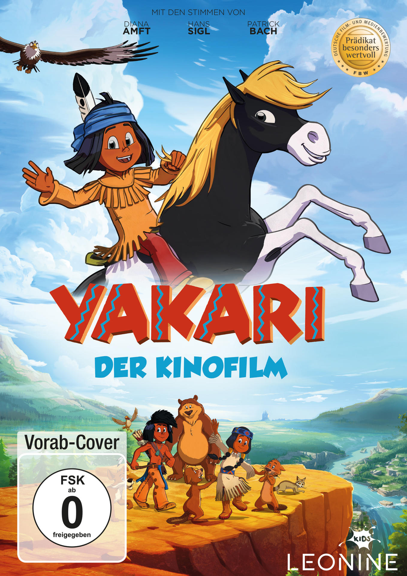 DVD-Cover von Yakari Der Kinofilm. Zeigt einen indianischen Jungen auf einem Pferd, andere Charaktere und Text.