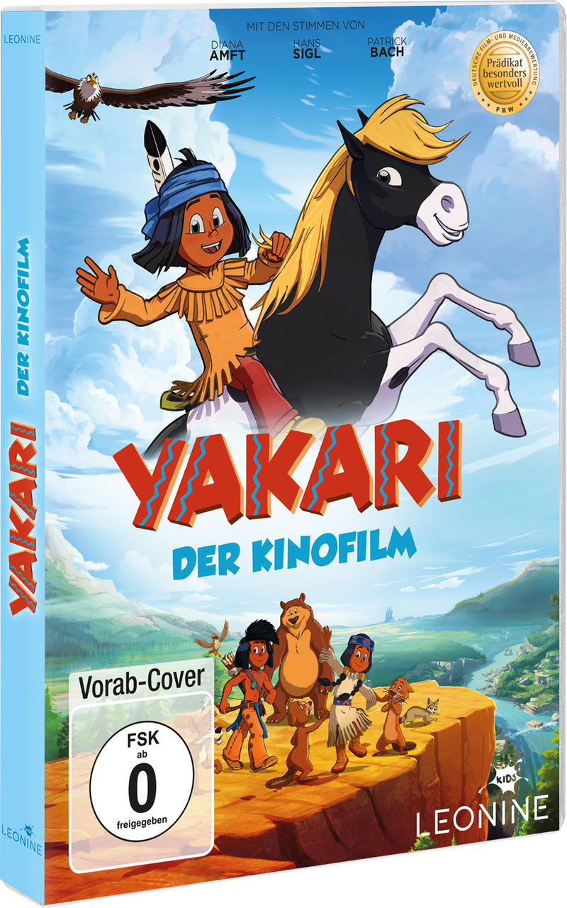 Filmcover von Yakari, einer Zeichentrickfigur, die auf einem Pferd reitet.