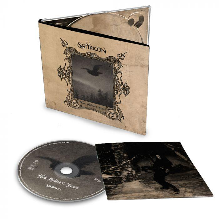 CD-Hülle geöffnet mit CD. Das Cover zeigt einen Vogel und Wald. Eine CD und ein Inlay sind sichtbar.