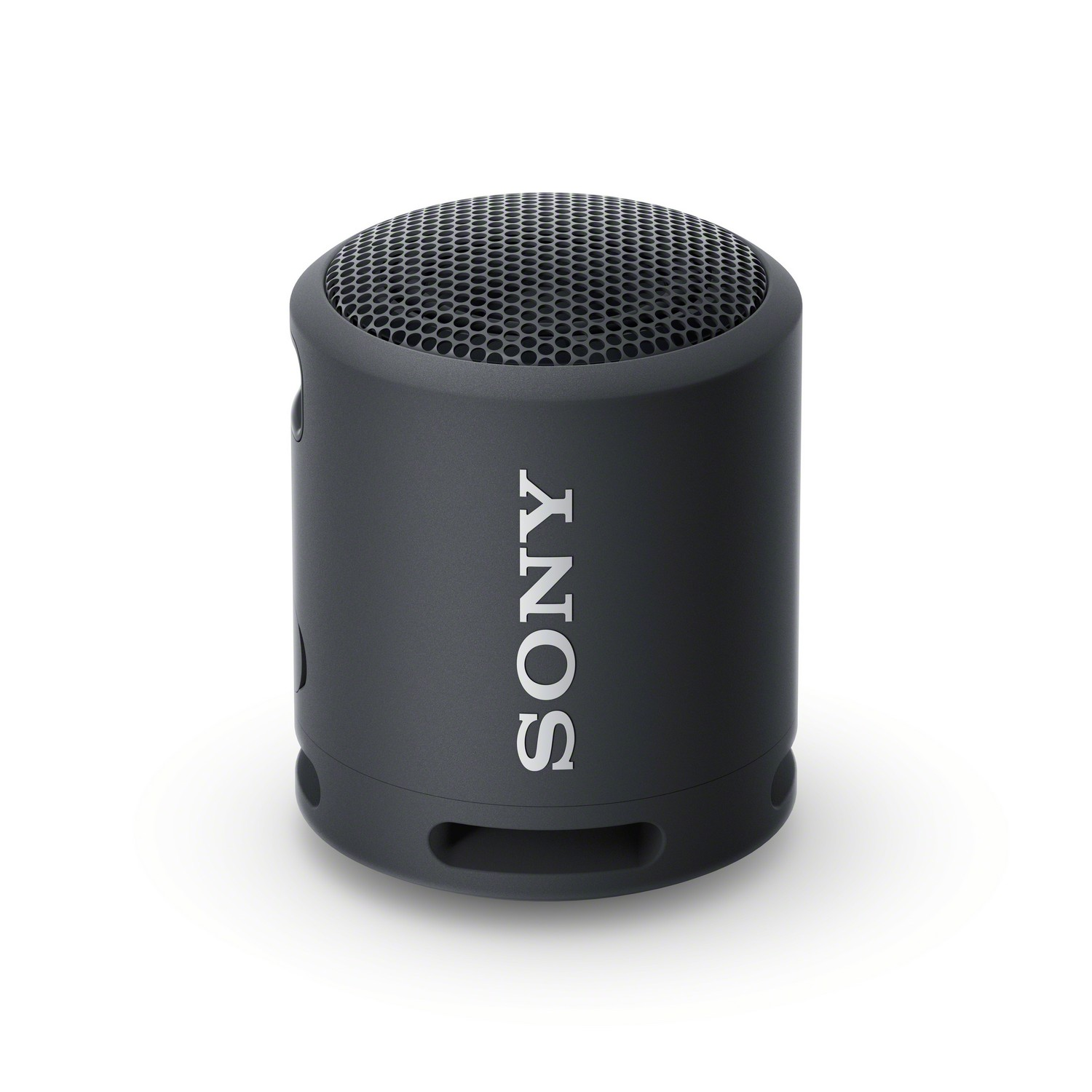 Un altavoz negro, cilíndrico, con la palabra 'SONY' en blanco en el lateral, fondo blanco.