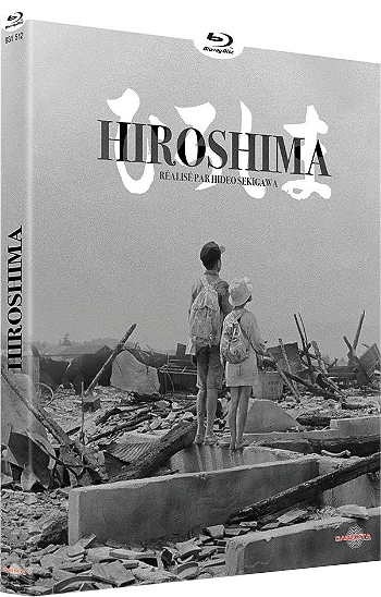 Couverture Blu-ray d'Hiroshima, montrant deux enfants debout parmi les ruines.